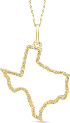 Jewel Zone US 1/10 Cttw Natural Diamond Accent State of Texas Outline Pendant Necklace in 14K Gold Over Sterling Silver (0.10 Cttw) in Saudi Arabia