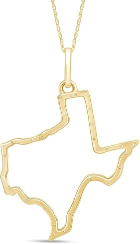 Jewel Zone US 1/10 Cttw Natural Diamond Accent State of Texas Outline Pendant Necklace in 14K Gold Over Sterling Silver (0.10 Cttw) in Saudi Arabia