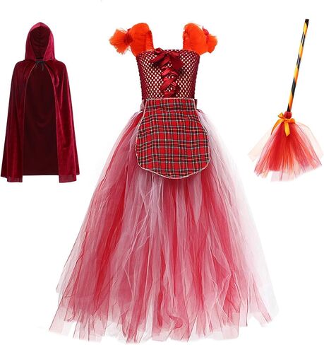 LIN&BABAY Hocus Pocus Costume for Girls Movie Cosplay Sanderson Sisters Dress with Cloak Broom Kids Halloween Costume in Saudi Arabia