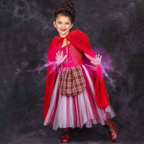 LIN&BABAY Hocus Pocus Costume for Girls Movie Cosplay Sanderson Sisters Dress with Cloak Broom Kids Halloween Costume in Saudi Arabia