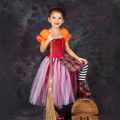 LIN&BABAY Hocus Pocus Costume for Girls Movie Cosplay Sanderson Sisters Dress with Cloak Broom Kids Halloween Costume in Saudi Arabia