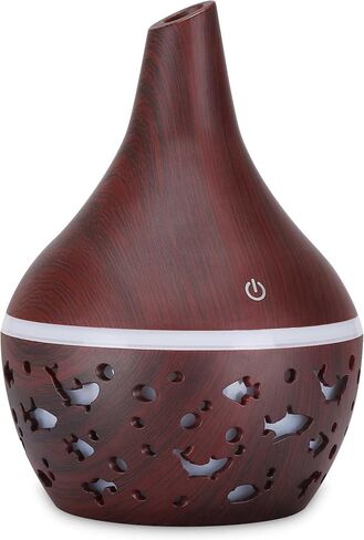 Happy Hauls Small Faux Wood Grain Aromatherapy Oil Diffuser LED Light Up, Cool Mist Humidifier (Dark Wood) in Saudi Arabia