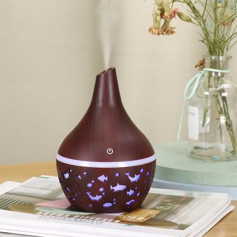 Happy Hauls Small Faux Wood Grain Aromatherapy Oil Diffuser LED Light Up, Cool Mist Humidifier (Dark Wood) in Saudi Arabia