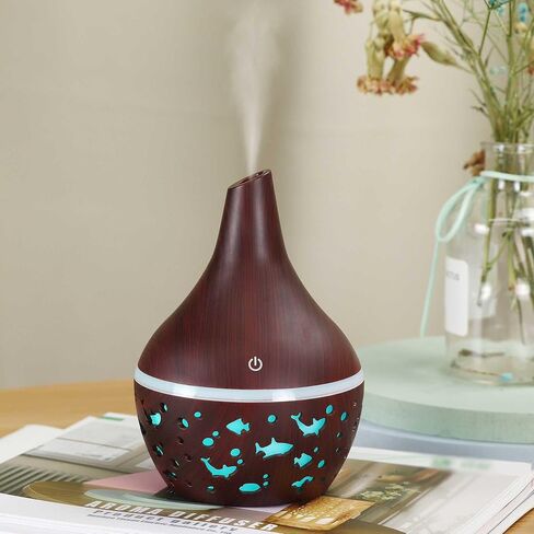 Happy Hauls Small Faux Wood Grain Aromatherapy Oil Diffuser LED Light Up, Cool Mist Humidifier (Dark Wood) in Saudi Arabia