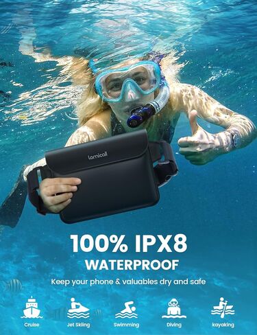 Lamicall Waterproof Fanny Packs, Dry Bag Pouch - [Elastic Waist Strap] Phone Waterproof Waist Pouch Dry Bag, Beach, Kayak, Swimming, Boat Essentials, 8.7" for All iPhone 15 14 13 Pro Max, Black in Saudi Arabia