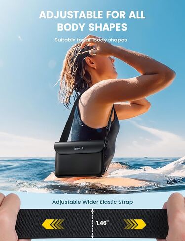 Lamicall Waterproof Fanny Packs, Dry Bag Pouch - [Elastic Waist Strap] Phone Waterproof Waist Pouch Dry Bag, Beach, Kayak, Swimming, Boat Essentials, 8.7" for All iPhone 15 14 13 Pro Max, Black in Saudi Arabia