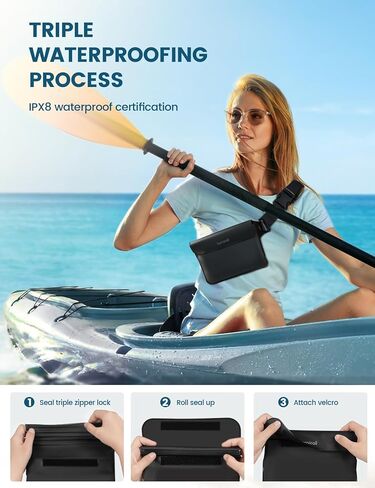 Lamicall Waterproof Fanny Packs, Dry Bag Pouch - [Elastic Waist Strap] Phone Waterproof Waist Pouch Dry Bag, Beach, Kayak, Swimming, Boat Essentials, 8.7" for All iPhone 15 14 13 Pro Max, Black in Saudi Arabia