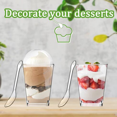 50 عبوة من أكواب الحلوى البلاستيكية سعة 5 أونصة مع أغطية وملاعق، أكواب بارفيه صغيرة مع أغطية أكواب مقبلات للحفلات، أكواب حلوى صغيرة شفافة مع ملاعق وأكواب حلوى الزبادي للبودينج in Kuwait