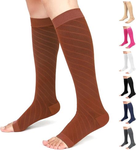 Ailaka Knee High Compression Socks for Men Women, 20-30 mmHg Firm Graduated Support Stocking Open Toe Varicose Veins Socks for Travel, Flight, Pregnancy, Recovery in Saudi Arabia