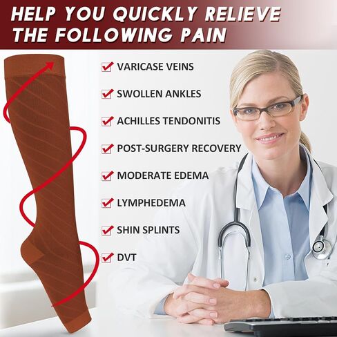 Ailaka Knee High Compression Socks for Men Women, 20-30 mmHg Firm Graduated Support Stocking Open Toe Varicose Veins Socks for Travel, Flight, Pregnancy, Recovery in Saudi Arabia