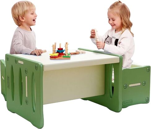 Kids Table and 2 Chairs Set, Plastic Activity Table for Toddler Reading, Arts, Crafts, Homework, Montessori Furniture with Storage Space for Playroom, Gift for Boys & Girls in Saudi Arabia