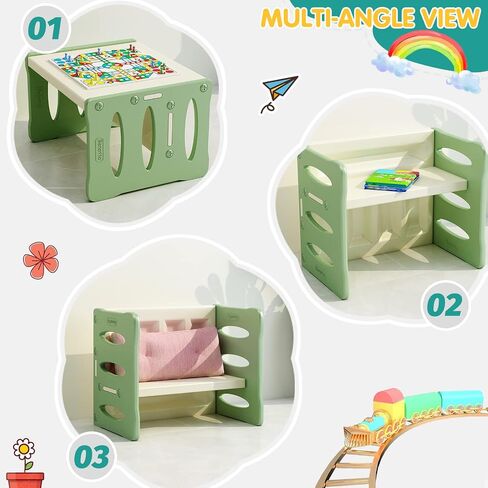 Kids Table and 2 Chairs Set, Plastic Activity Table for Toddler Reading, Arts, Crafts, Homework, Montessori Furniture with Storage Space for Playroom, Gift for Boys & Girls in Saudi Arabia