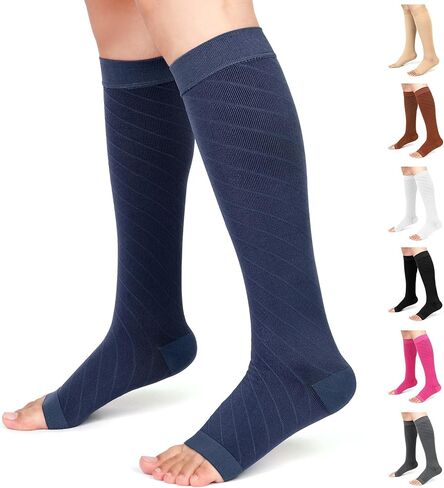 Ailaka Knee High Compression Socks for Men Women, 20-30 mmHg Firm Graduated Support Stocking Open Toe Varicose Veins Socks for Travel, Flight, Pregnancy, Recovery in Saudi Arabia