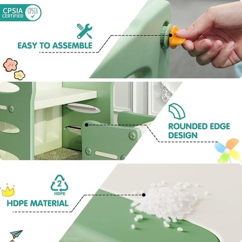 Kids Table and 2 Chairs Set, Plastic Activity Table for Toddler Reading, Arts, Crafts, Homework, Montessori Furniture with Storage Space for Playroom, Gift for Boys & Girls in Saudi Arabia