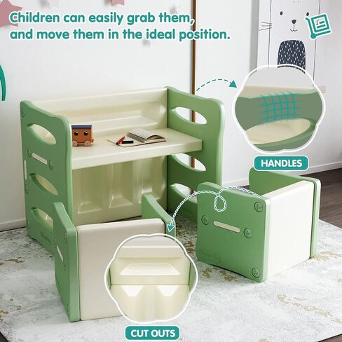 Kids Table and 2 Chairs Set, Plastic Activity Table for Toddler Reading, Arts, Crafts, Homework, Montessori Furniture with Storage Space for Playroom, Gift for Boys & Girls in Saudi Arabia