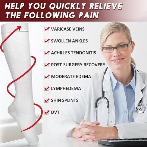 جوارب Ailaka عالية الضغط للركبة للرجال والنساء، 20-30 مم زئبقي، دعم متدرج ثابت، جوارب الدوالي مفتوحة عند الأصابع للسفر والطيران والحمل والتعافي in Kuwait
