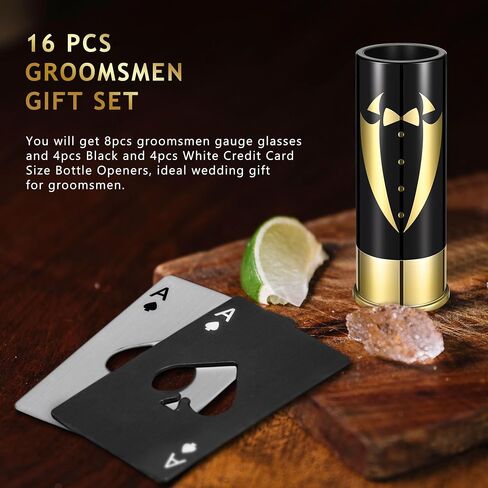 Yoption 16 Pcs Groomsmen Gifts Set, 8pcs Groomsmen Gauge Shot Glasses with 8pcs Credit Card Size Bottle Openers for Wedding Party Proposal Groomsmen Bridesmaid Favors in Saudi Arabia