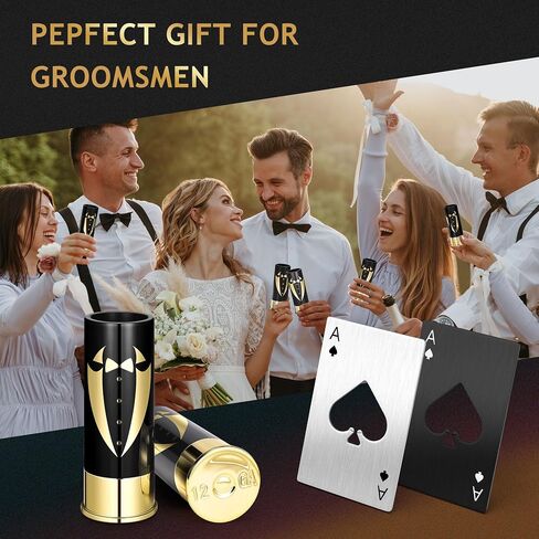 Yoption 16 Pcs Groomsmen Gifts Set, 8pcs Groomsmen Gauge Shot Glasses with 8pcs Credit Card Size Bottle Openers for Wedding Party Proposal Groomsmen Bridesmaid Favors in Saudi Arabia