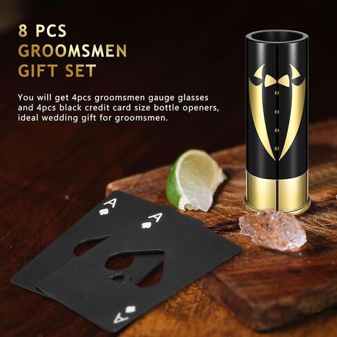 Yoption 16 Pcs Groomsmen Gifts Set, 8pcs Groomsmen Gauge Shot Glasses with 8pcs Credit Card Size Bottle Openers for Wedding Party Proposal Groomsmen Bridesmaid Favors in Saudi Arabia