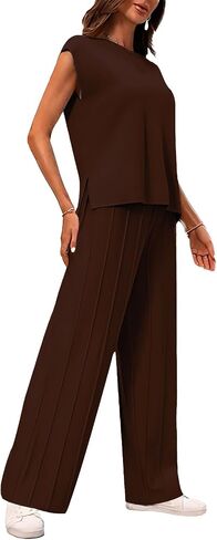 CHERFLY Women's 2 Piece Outfits 2024 Summer Short Sleeve Wide Leg Long Pants Casual Lounge Sets Tracksuits in Saudi Arabia