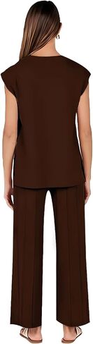 CHERFLY Women's 2 Piece Outfits 2024 Summer Short Sleeve Wide Leg Long Pants Casual Lounge Sets Tracksuits in Saudi Arabia