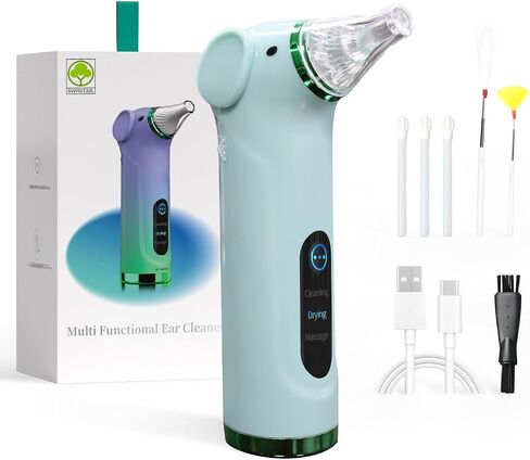 Multi-Functional Electric Ear Wax Removal Tool Ear Cleaning Kit - Drying Ear Canal&Massaging Ear, for Adults and Children (Green) in Saudi Arabia