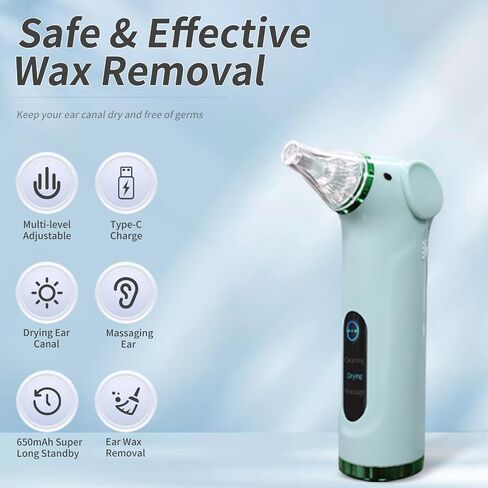Multi-Functional Electric Ear Wax Removal Tool Ear Cleaning Kit - Drying Ear Canal&Massaging Ear, for Adults and Children (Green) in Saudi Arabia