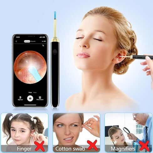 إزالة شمع الأذن، منظف الأذن مع الكاميرا، أداة إزالة شمع الأذن 1080 بكسل مع ضوء، مجموعة إزالة شمع الأذن مع 8 قطع للأذن، طقم تنظيف الأذن لنظام iOS، والهواتف الذكية أندرويد (أسود) in Kuwait