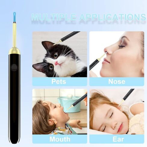 إزالة شمع الأذن، منظف الأذن مع الكاميرا، أداة إزالة شمع الأذن 1080 بكسل مع ضوء، مجموعة إزالة شمع الأذن مع 8 قطع للأذن، طقم تنظيف الأذن لنظام iOS، والهواتف الذكية أندرويد (أسود) in Kuwait