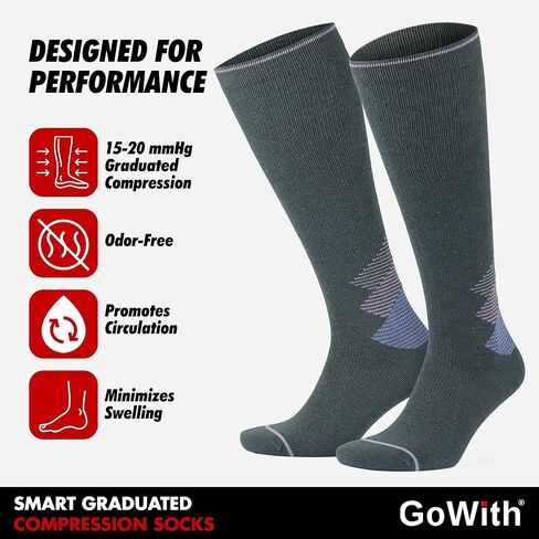 جوارب ضغط من صوف ميرينو من GoWith، جوارب سفر حرارية 15-20 مم زئبق، جوارب مبطنة للركبة عالية للمشي لمسافات طويلة للرجال والنساء in Kuwait
