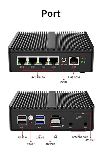 جهاز جدار الحماية الصغير، كمبيوتر صغير، VPN، جهاز توجيه PC، Celeron N100، DDR5 RS34g، AES-NI، 4 x Intel 2.5GbE I226-V LAN، 2 x USB3.0، DP، HDMI، بدون مروحة، Barebone، بدون ذاكرة وصول عشوائي، NO تخزين، لا يوجد نظام in Kuwait