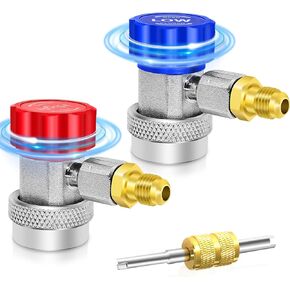 Boltigen R134a Adapter, Adjustable R134a Quick Coupler, R134a Refrigerant Adapters, High/Low Pressure Side R134a Connector Fittings, R134a Hose Fittings, for Car R134a AC System Evacuation Recharging