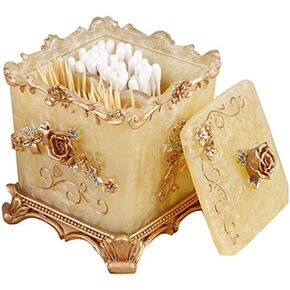 Easycomf Toothpick Holder Dispenser Qtip Holder Vanity Unique Decorative Cute Vintage Gold Golden Box Set Kit for Restaurant Table Appetizer Kitchen Bar Home Parties (Pearl White)