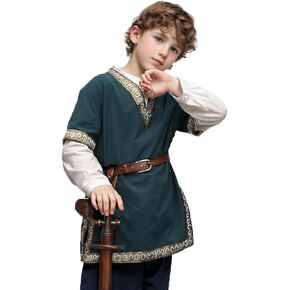 Boys Renaissance Viking Pirate V Neck Shirt Medieval Knight Costume Tops