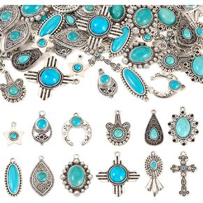 Pandahall 48Pcs Turquoise Charm Pendant for Jewelry Making Tibetan Turquoise Earring Charms Western Jewelry for Women Bohemian Earring Jewelry Making