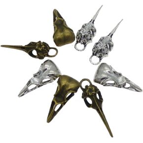 Julie Wang 40pcs Alloy Mixed Bronze Silver Raven Skull Charm Bird Head Skeleton Pendant For Necklace Jewelry Making