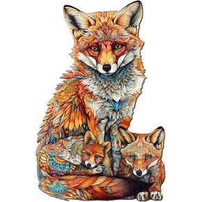 Wooden Puzzle for Adults, Family Fox Puzzle, Unique Shape Animal Wooden Jigsaw Puzzle, Have Challenging Gifts for Adults and Children (9.2 * 5.9in 100pcs)