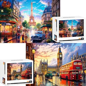 2 Pack Puzzles for Adults 1000 Pieces-Big Ben and Eiffel Tower Difficult Jigsaw Puzzles for Adults,Hard Jigsaw Puzzle Decorations DIY Leisure Game Toy Suitable Family Friends(27.5x20 inches)