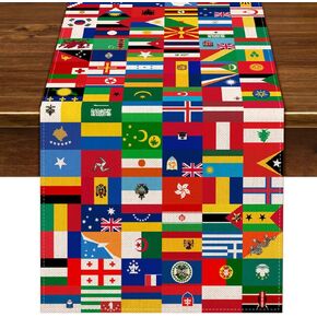 Nepnuser International Flag Table Runner for Around The World Themed Party Decoration Hispanic Heritage Month Dining Room Home Decor 90Inches Long