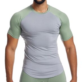 Mens Workout Gym Muscle Short Sleeve Sweat Shirts Quick Dry Stretchy Fitness T-Shirts for Men T76