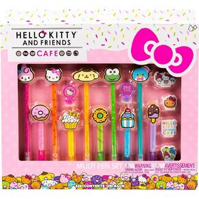 Hello Kitty & Friends Café Multi-Pen Set, 10 Hello Kitty Pens For Kawaii Notebook, Stamps, Erasers & More Sanrio Stationery, Fun Office Supplies, Cute School Supplies, Hello Kitty Merch
