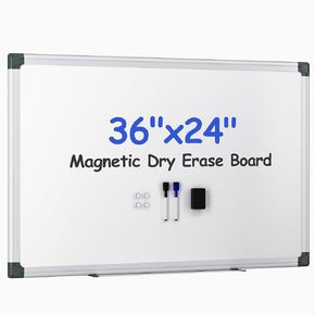 VUSIGN 12PCS Magnetic White Board Kit for Wall 18" x 12", 12 Dry Eraser & 24 Multicolor Markers & 48 Magnetic Pins, Sliver Reinforced Aluminum Frame for Home, School, Office