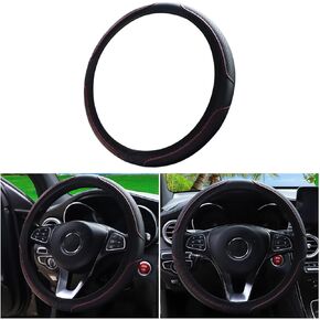 Car Steering Wheel Cover, Anti-Slip Soft Stretch Breathable Waterproof Weatherproof Durable Leather Automotive Wheel Cover Protector, 14.5-15 Inch Universal for Most SUV, Truck, RV（Black）
