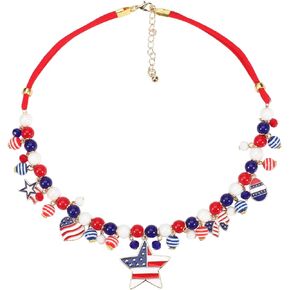 4th of July Patriotic Crystal Necklace Red White Blue Heart Star Butterfly Pendant Necklace Jewelry for Women Independence Day Gift