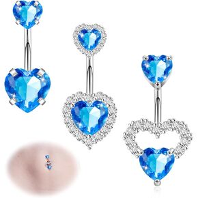3PCS 14G 316L Stainless Steel Belly Button Rings for Women Cute Double Heart Belly Rings Pink CZ Navel Piercing Jewelry