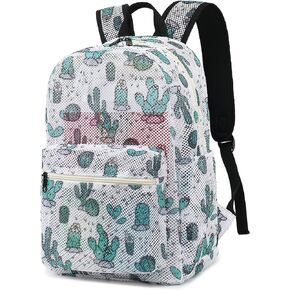 Cactus Mesh Backpack for Girls, Kids Teens School Backpacks Women Bookbags Semi-transparent Beach Backpacks
