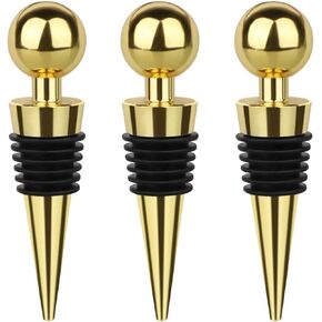 3 Pcs Wine Stopper Bottle Stopper Wine Saver, Yimerlen Silicone Vacuum Wine Bottle Corks, Reusable Wine Stopper Used for Bar, Holiday Party Keep Wine Fresh Suitable for Standard Bottle (Gold)