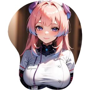 منصات ماوس ألعاب Genshin Impact Kokomi 3D Anime مع دعم للمعصم غير قابلة للانزلاق، لوحة ماوس للمكتب والكمبيوتر الكرتونية ثنائية الاتجاه (Kokomi مع حلمة)