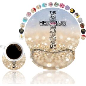 Ergonomic Mouse Pad Wrist Support with Coasters Set, Rainbow Glitter God Jesus Christian Cross Wrist Rest Pad, Non-Slip PU Base for Home Office Working Gaming Pain Relief