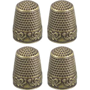 uxcell Sewing Thimble Finger Protector, 4 Pcs Metal Finger Shield Ring for Hand Sewing, Craft Accessories DIY Sewing Tools, Bronze
